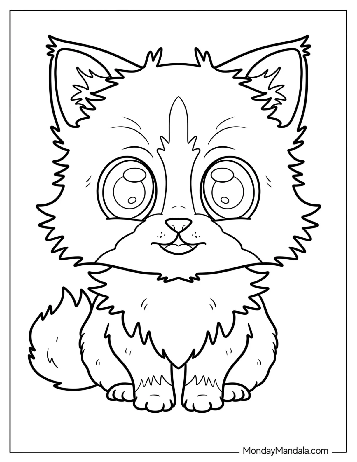 Hairy Little Cat Coloring Page with Big Eyes for Preschoolers coloring page — printable line art