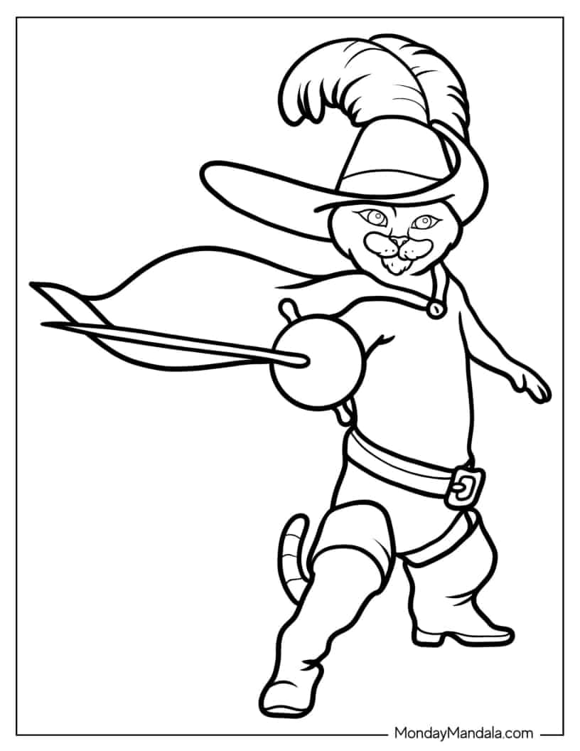 Puss In Boots Coloring Sheet For Preschoolers coloring page — printable line art