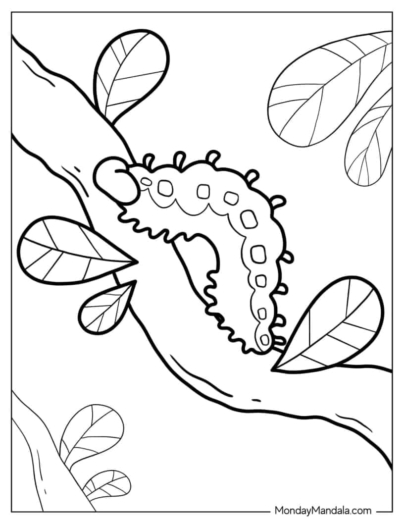 Caterpillar Walking Down Branch coloring page