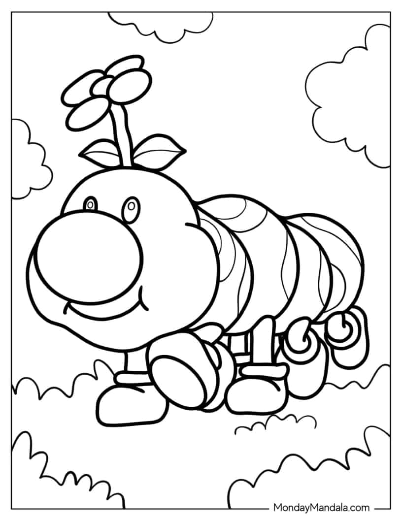 Wiggler Caterpillar From Super Mario coloring page