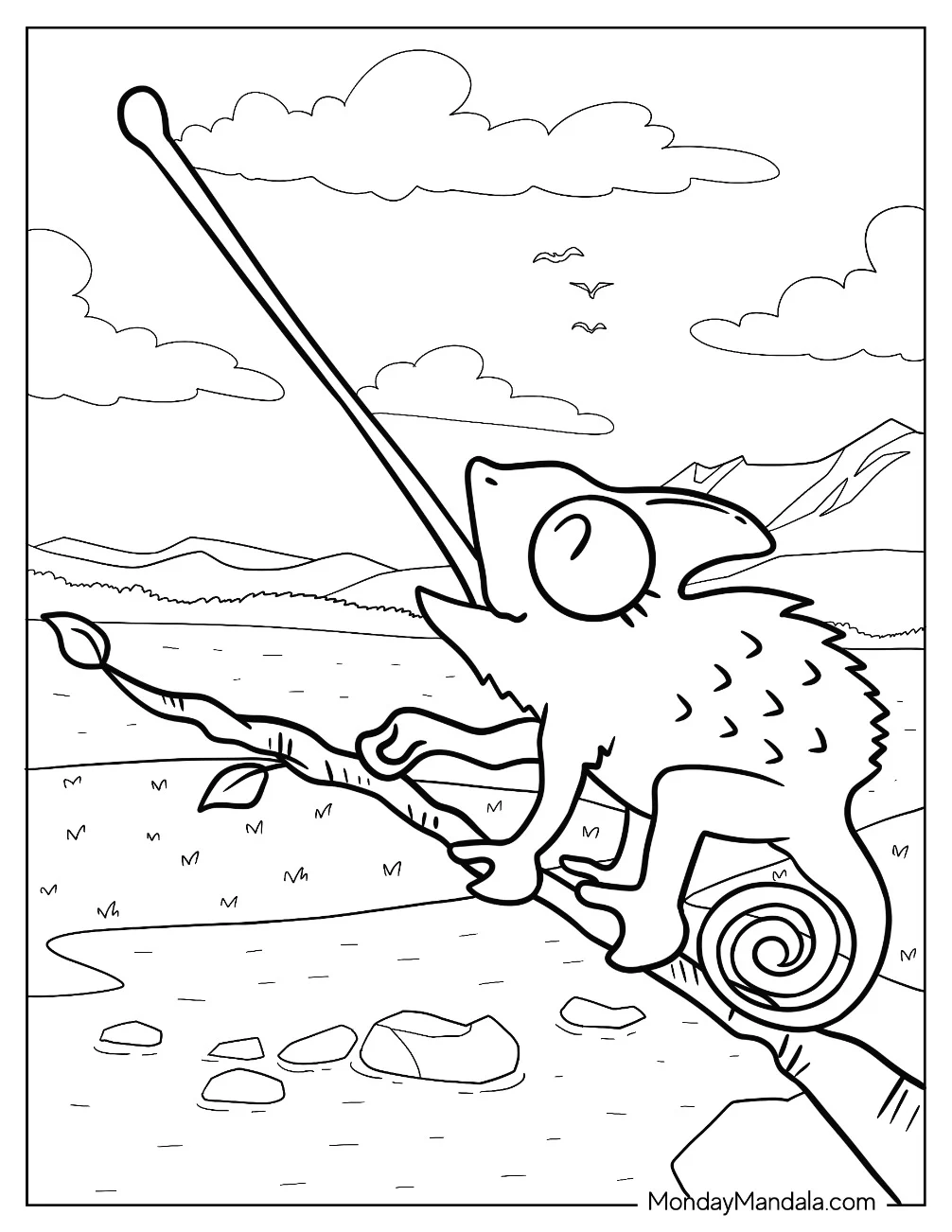 Baby Chameleon Coloring Page Catching Fly For Preschoolers coloring page