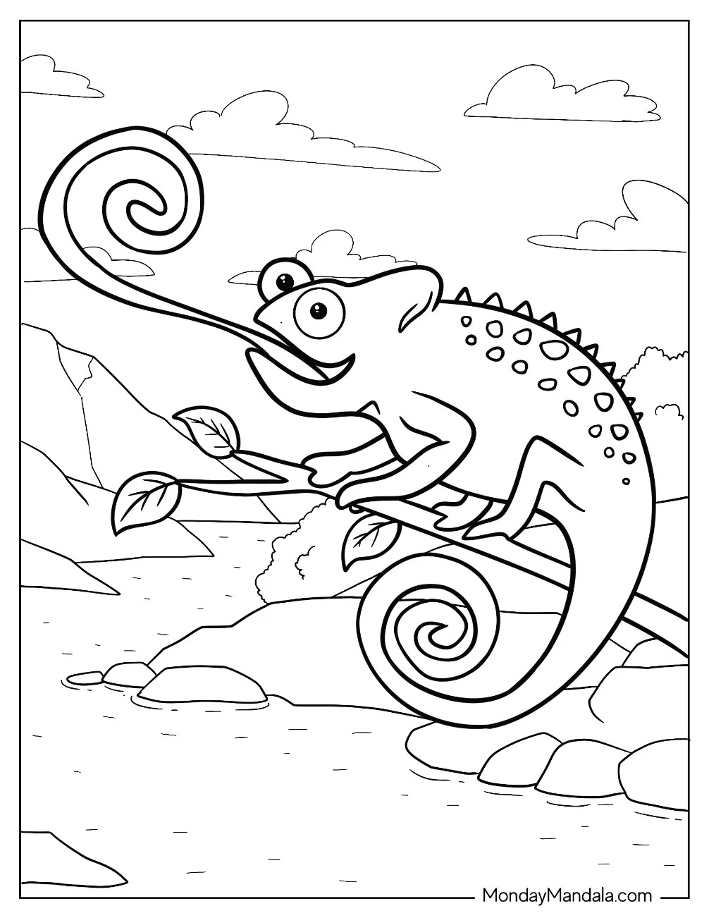Chameleon Coloring Page With Tongue Out For Preschoolers coloring page