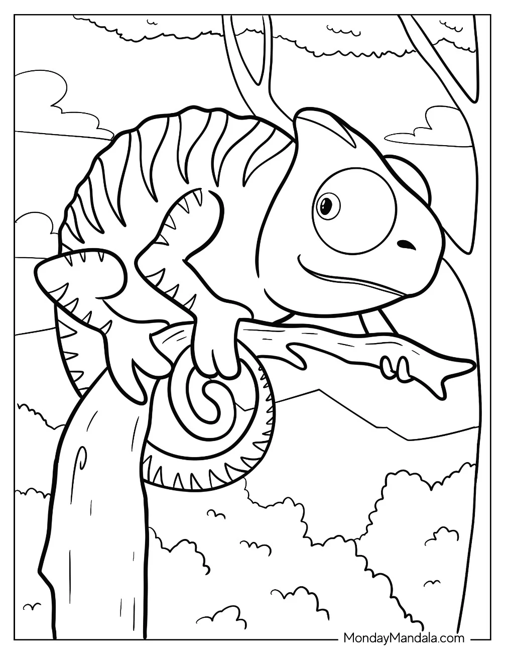 Easy Chameleon Coloring Page With Striped Back For Kids coloring page