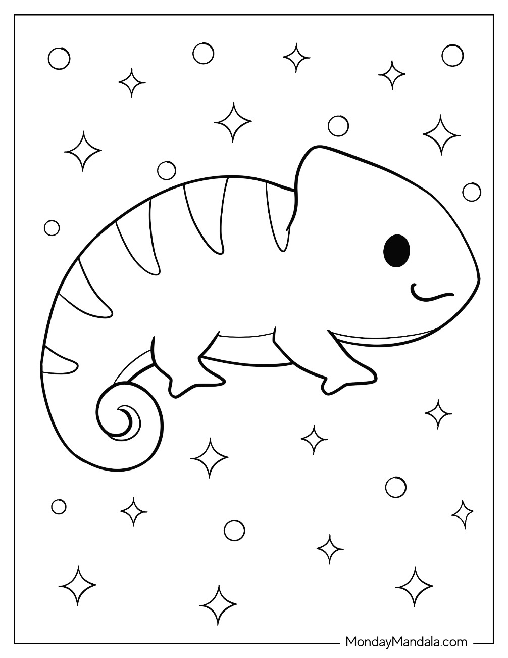 Kawaii Chameleon Coloring Page For Preschoolers coloring page — printable line art