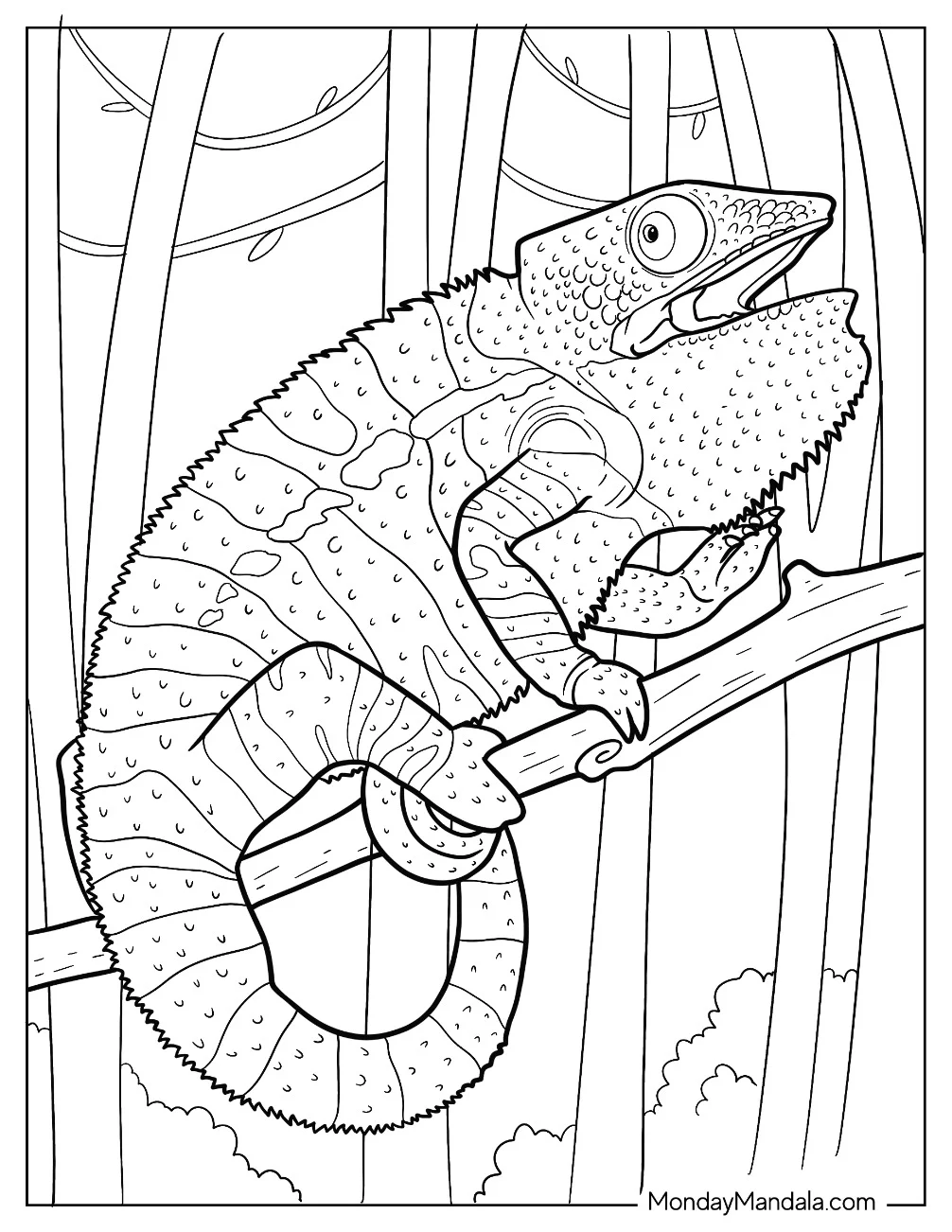 Panther Chameleon Coloring Page In The Forest coloring page