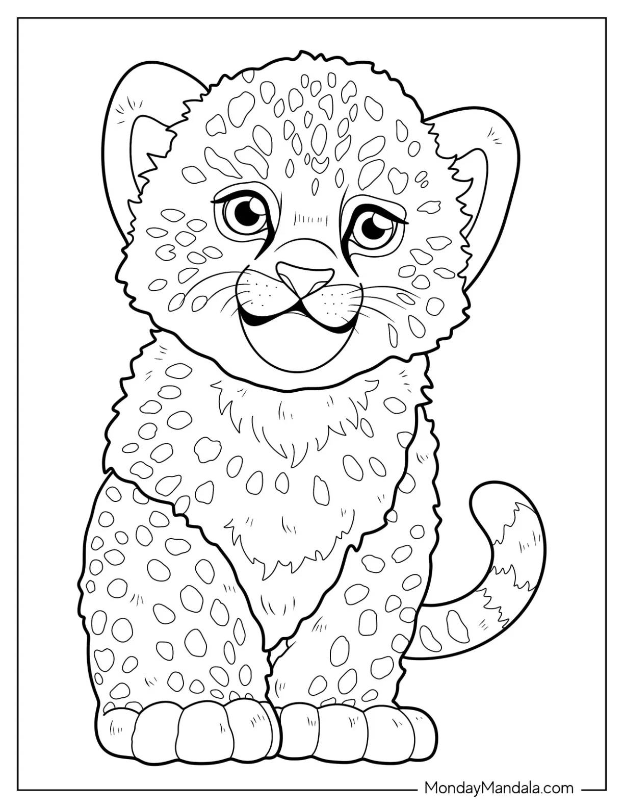 Cute Realistic Baby Cheetah Coloring Page For Preschoolers coloring page
