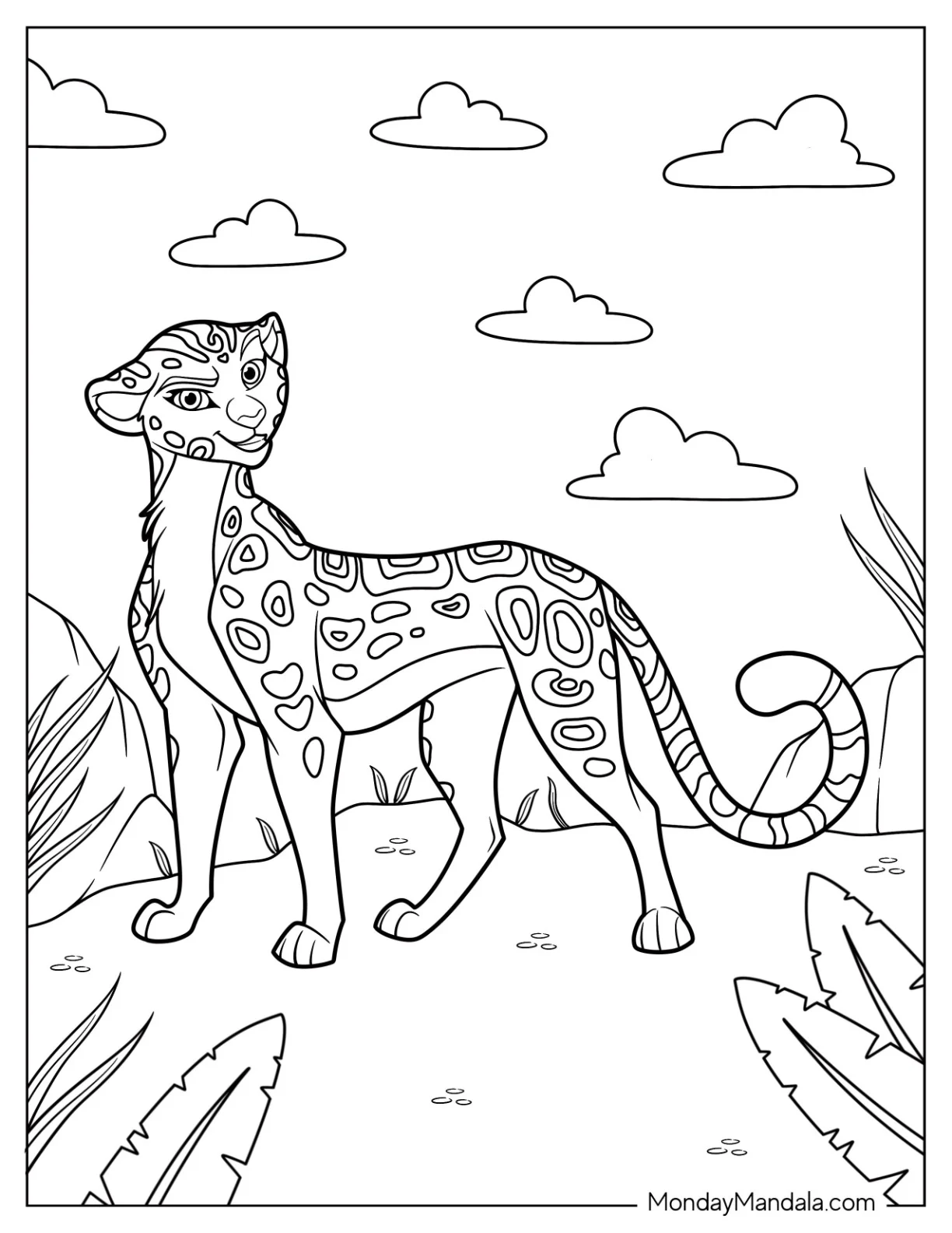 Female Cheetah Coloring Page Smirking coloring page — printable line art