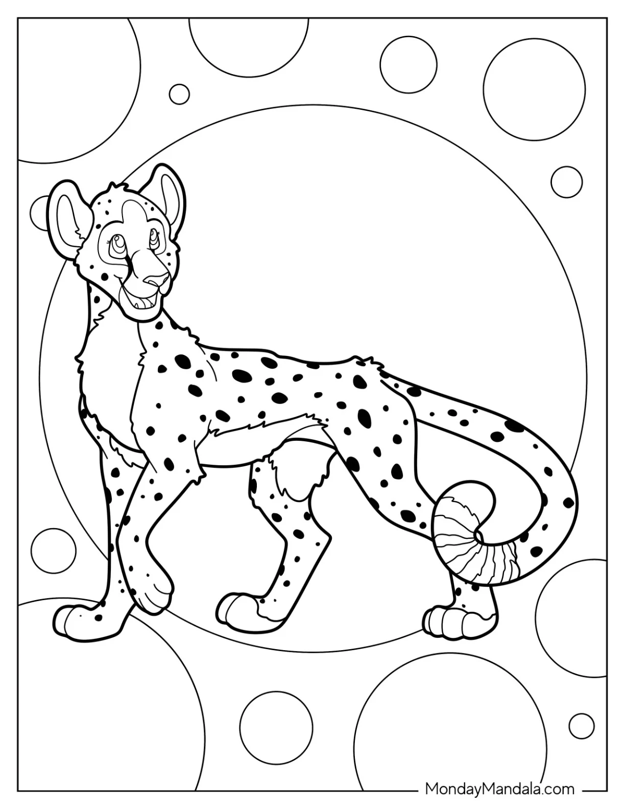 Happy Cheetah Coloring Page With Large Spots coloring page
