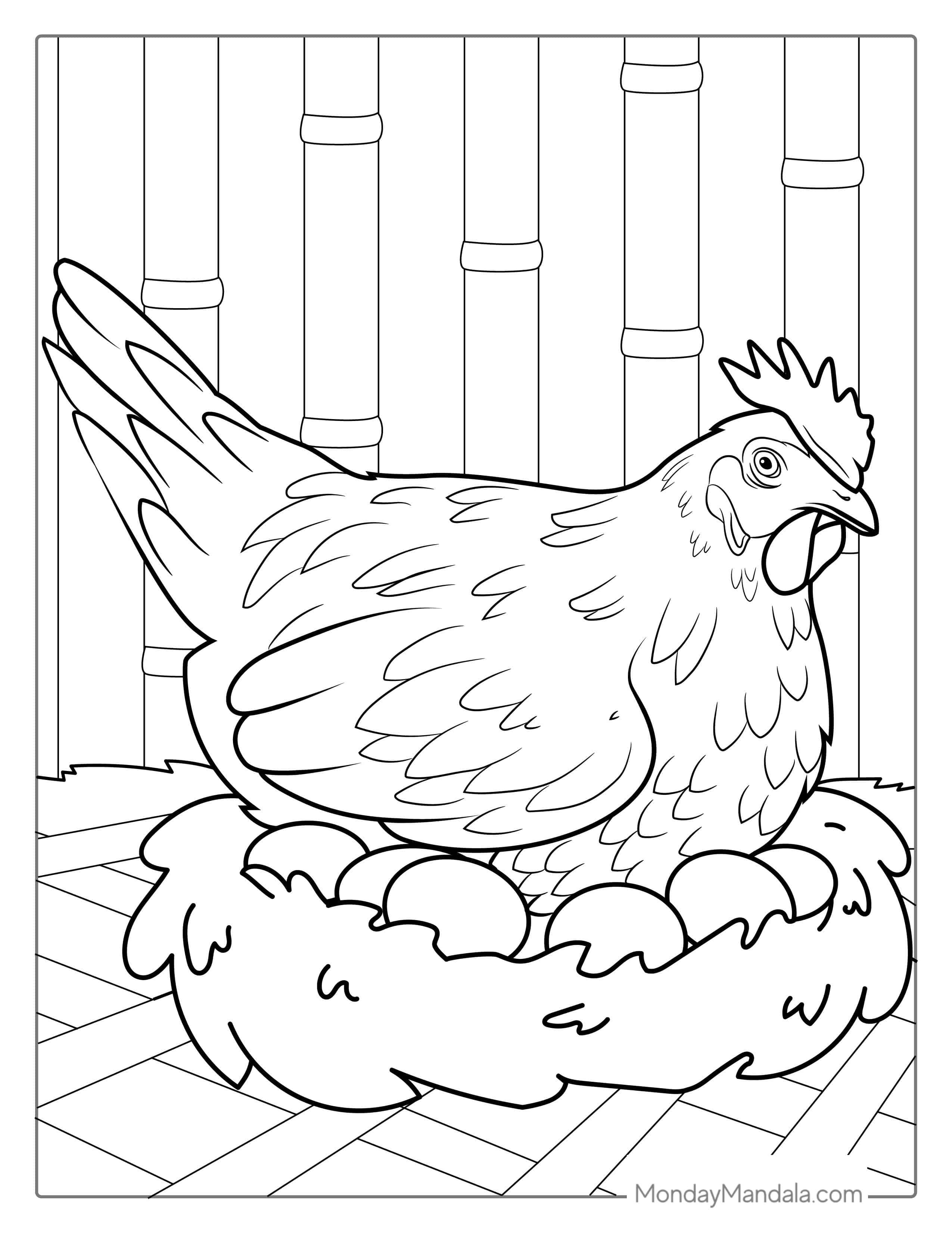 Chicken Nesting On Eggs Coloring Page coloring page — printable line art