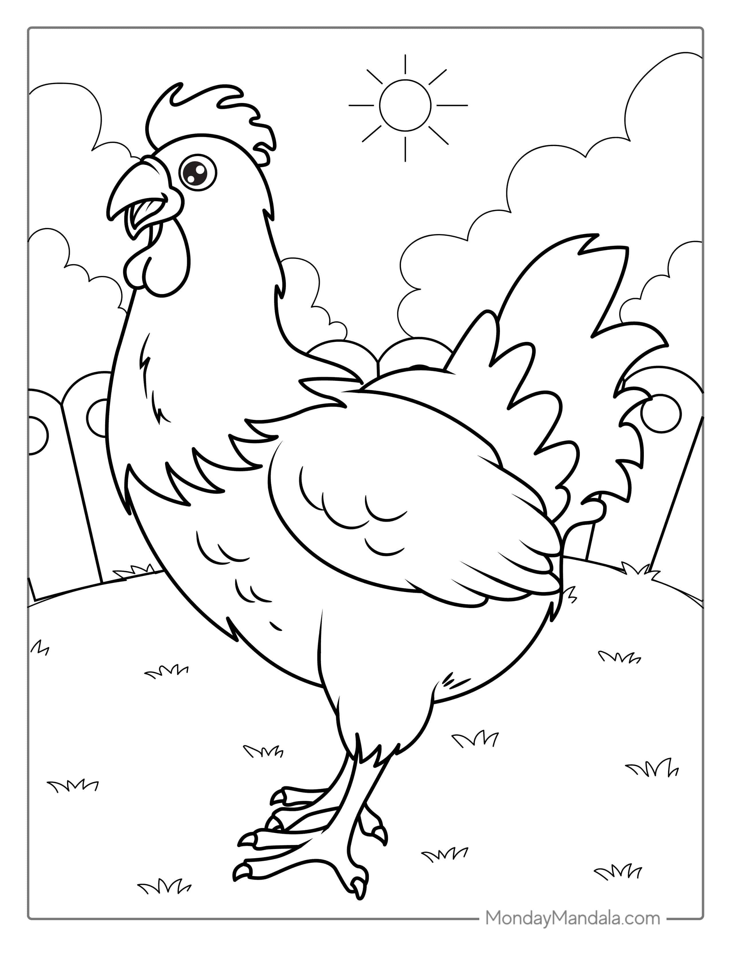 Smiling Chicken Coloring Sheet For Kids coloring page — printable line art