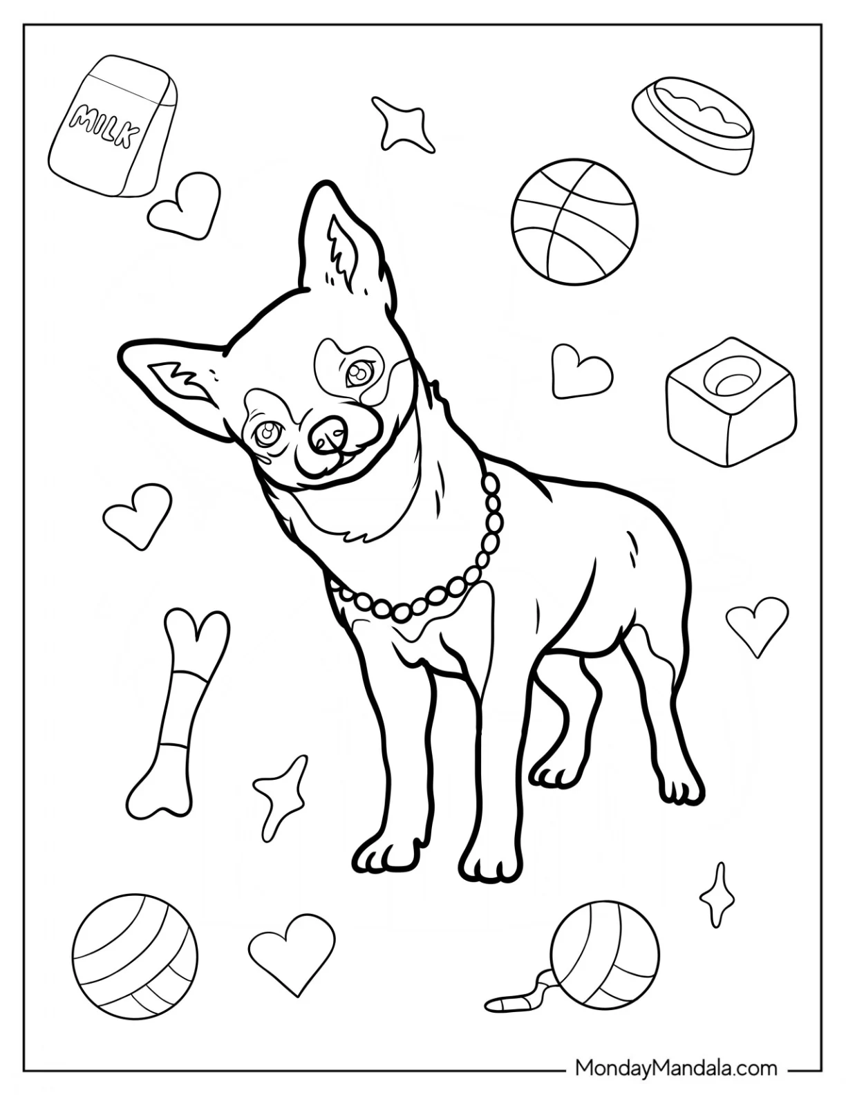 Short Hair Chihuahua Coloring Page Wearing Pearls coloring page