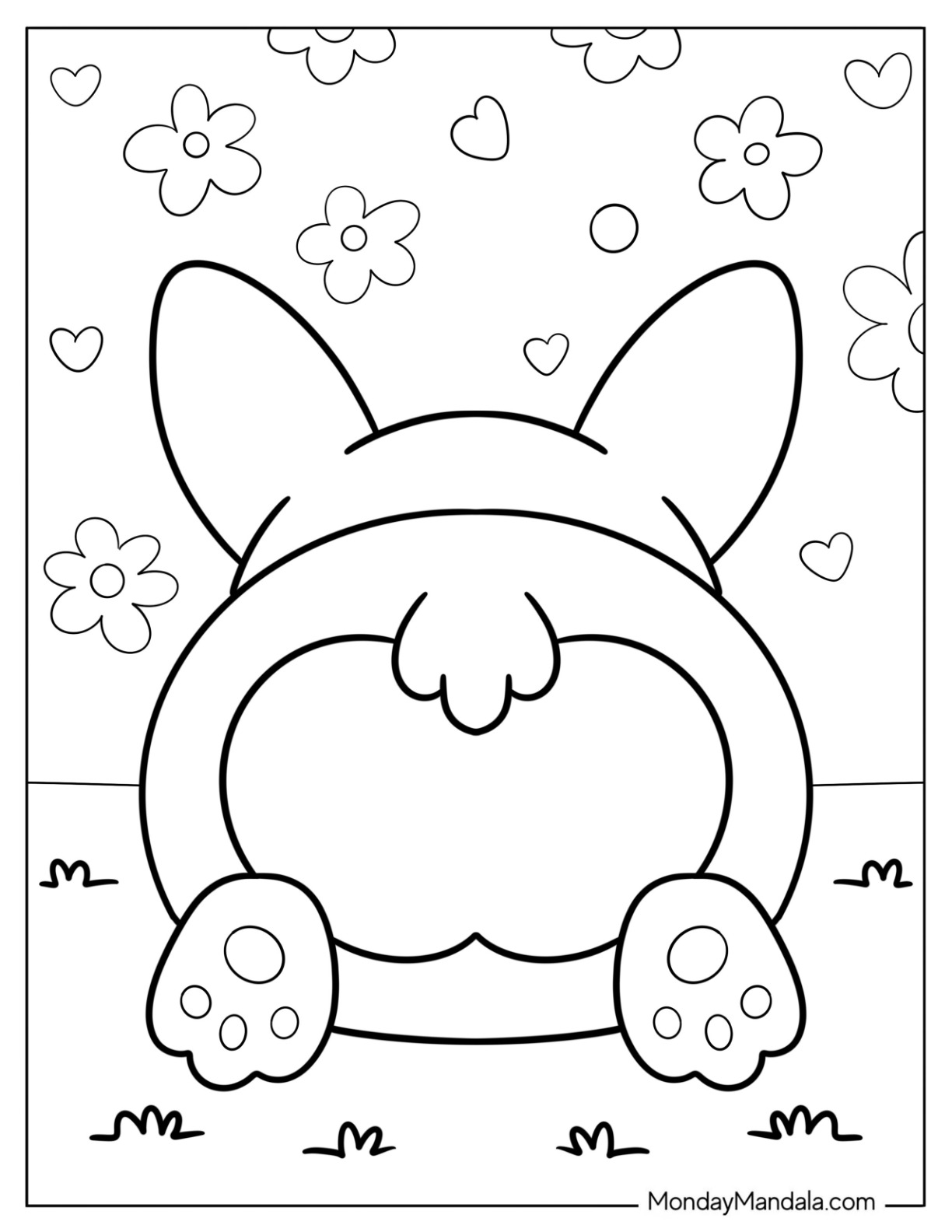 Heart Shaped Corgi Coloring Page Butt for Kids coloring page