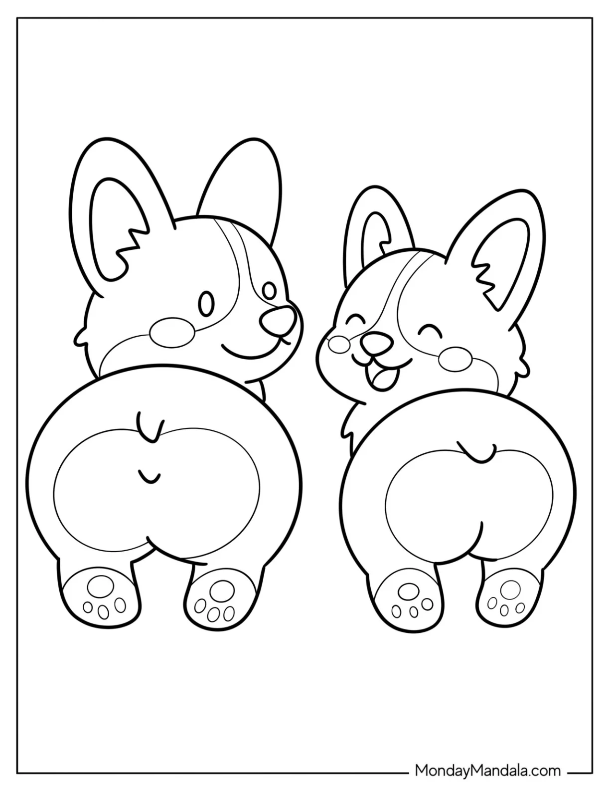 Two Adorable Corgi Coloring Page Splooting for Preschoolers coloring page