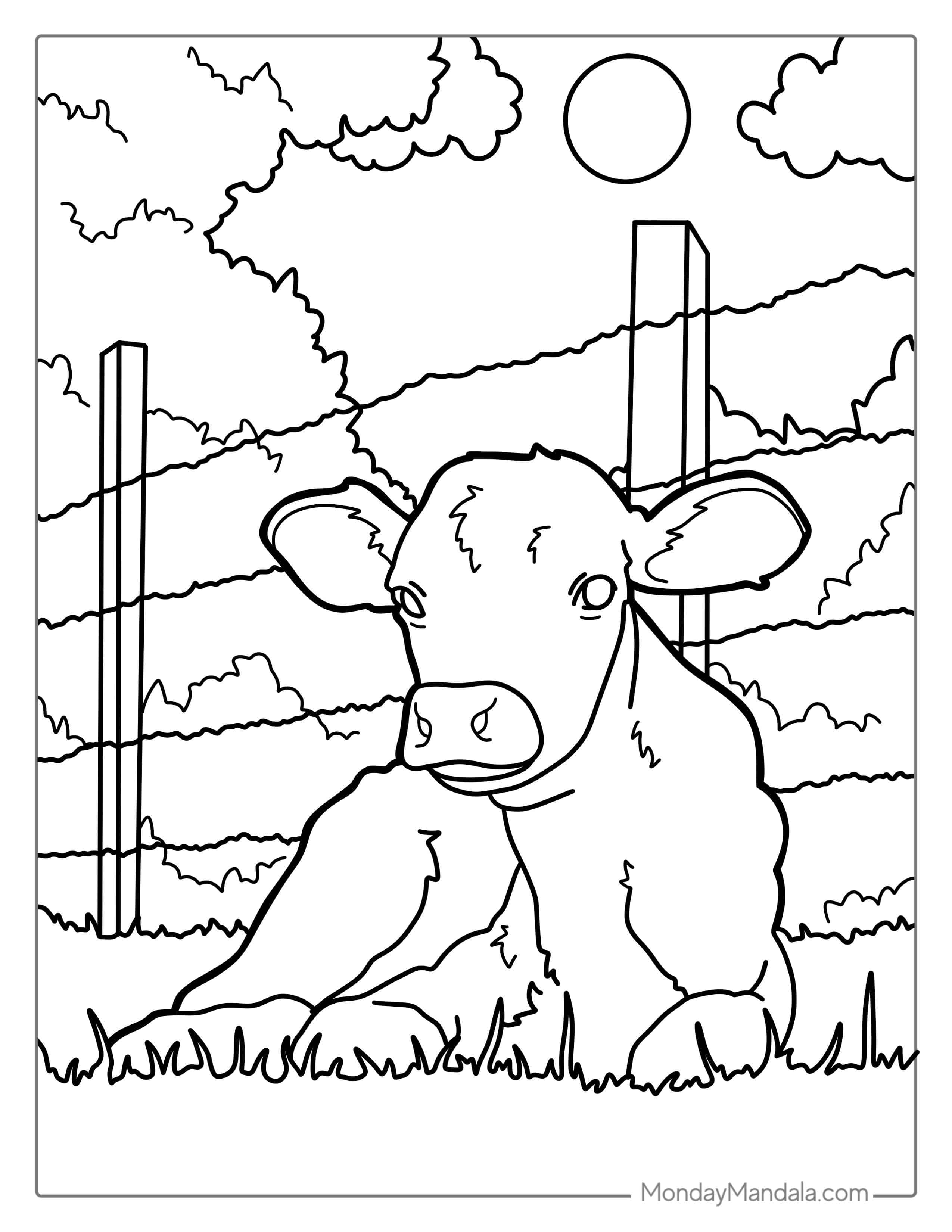 Baby Calf Resting In Field To Color coloring page — printable line art