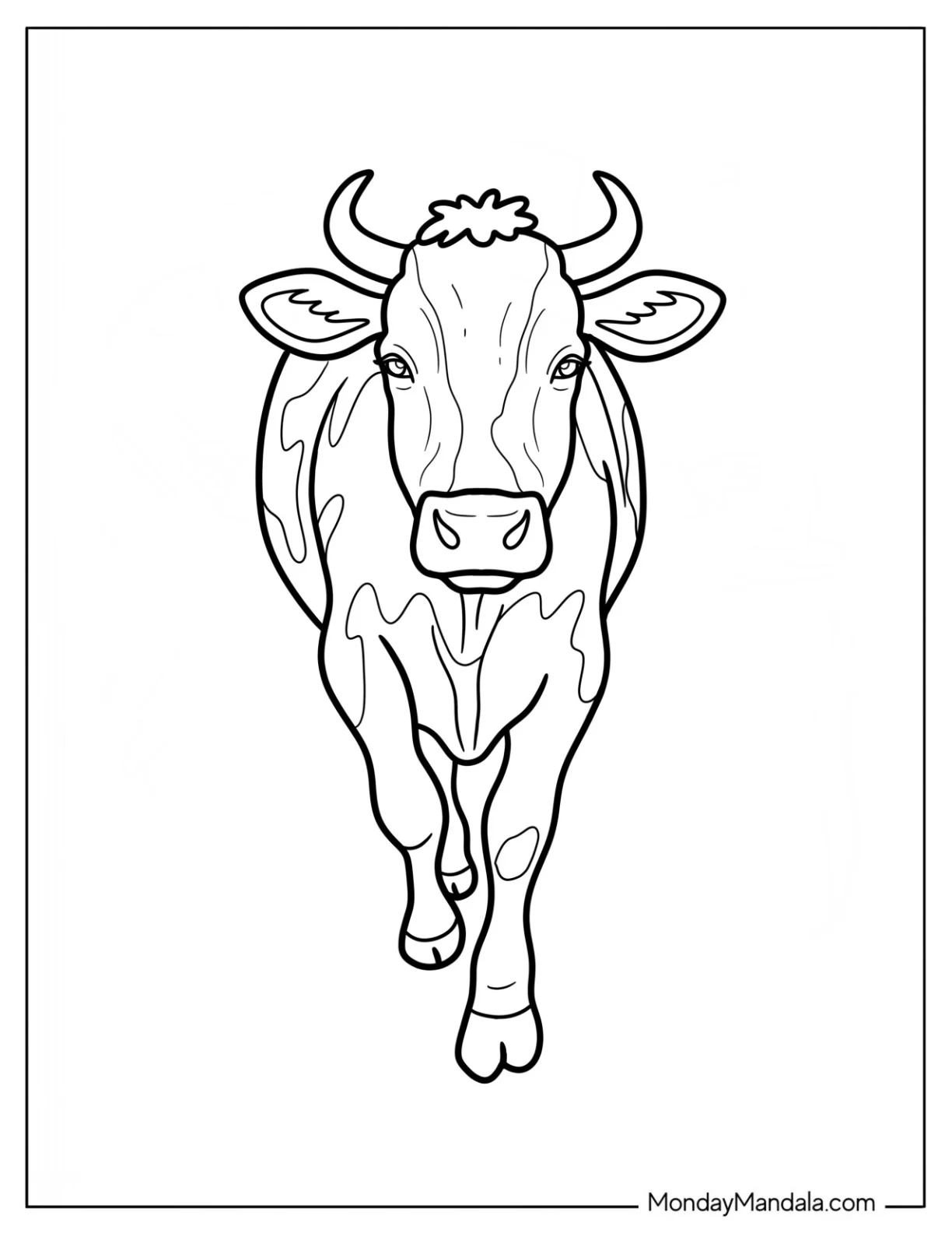 Front View Of A Cow Coloring Page Strolling coloring page — printable line art