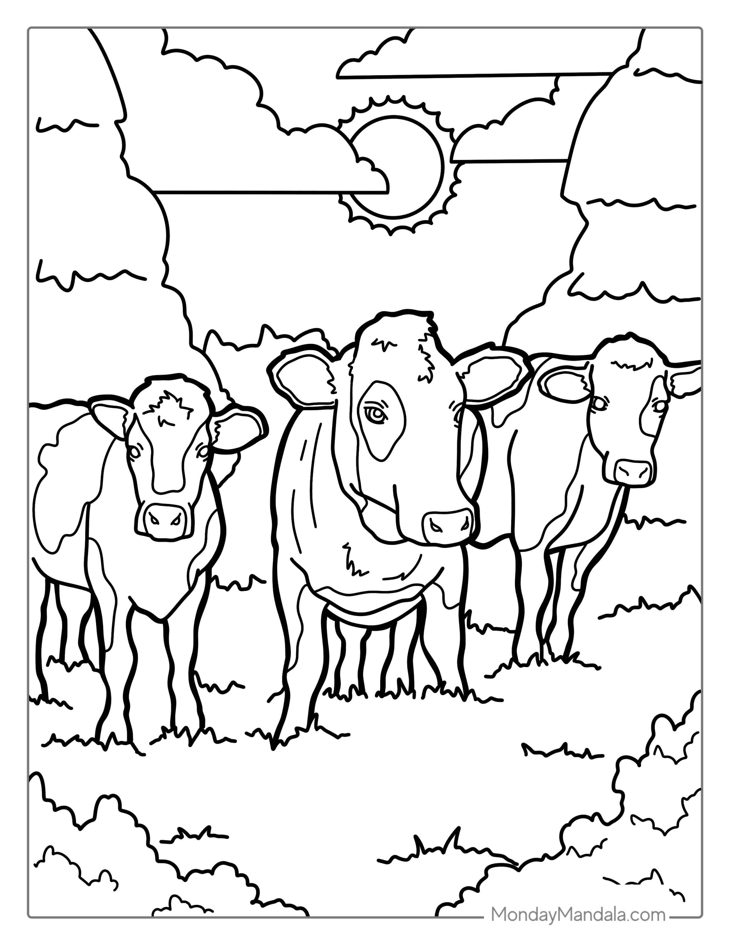Herd Of Jersey Cows Standing In Field To Color coloring page
