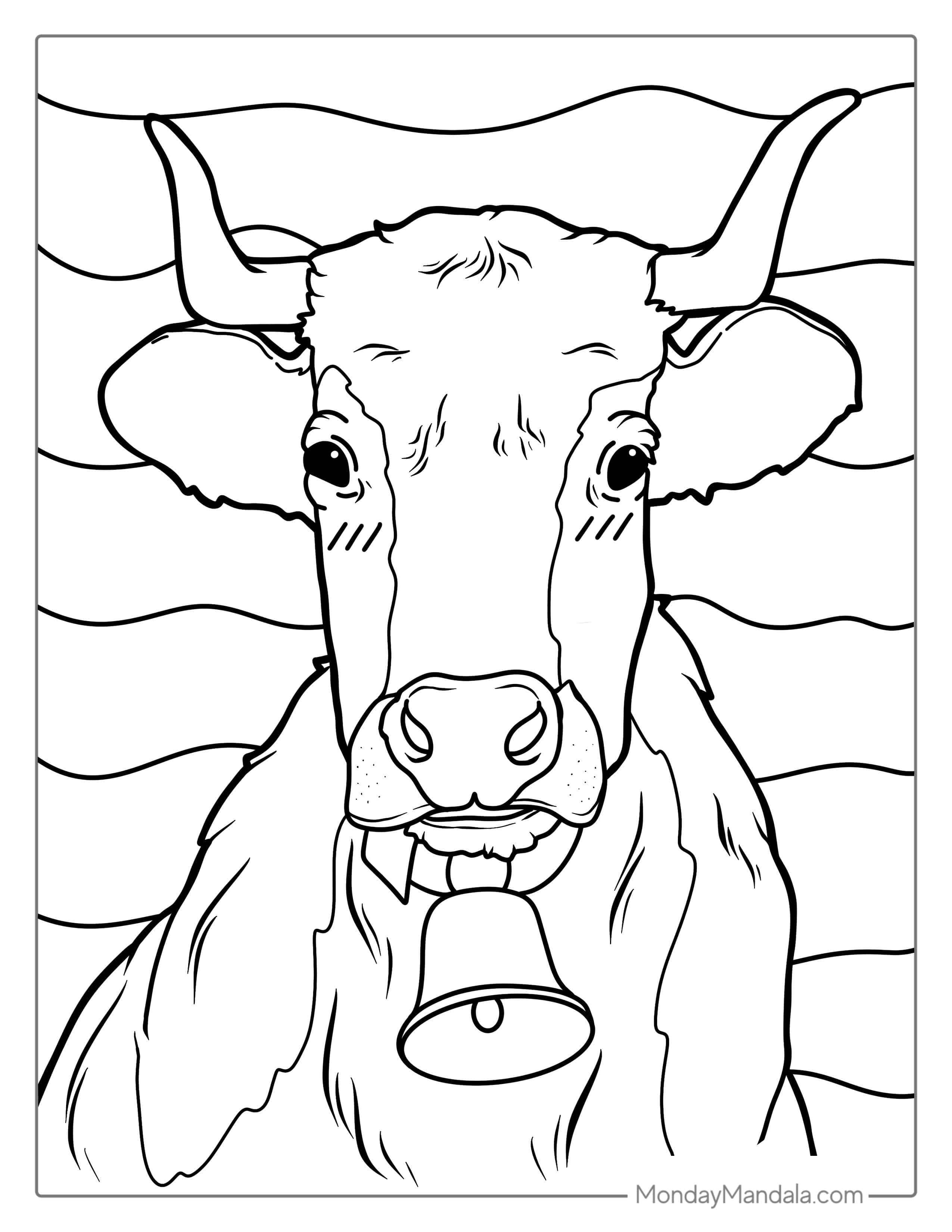 Jersey Cow With Bell Coloring Page coloring page — printable line art