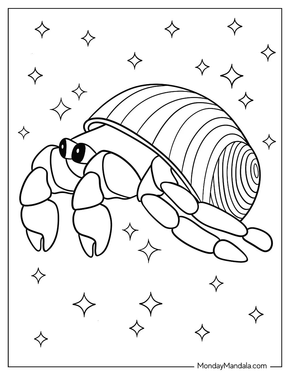 Cartoon Hermit Crab Coloring Page With Spiral Shell coloring page
