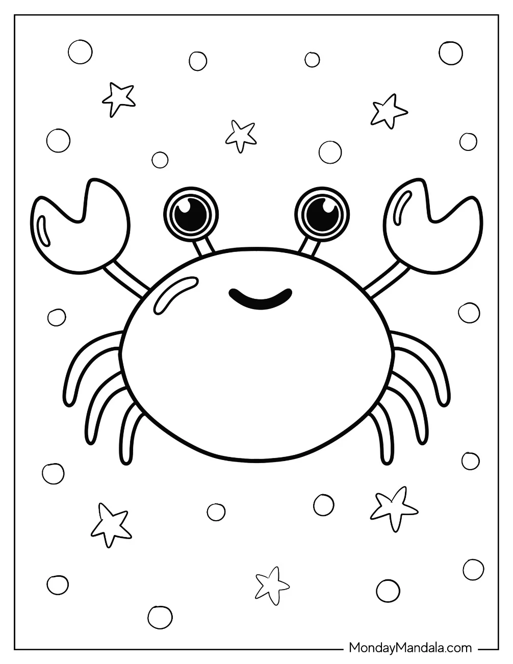 Chibi Smiling Crab Coloring Page For Preschoolers coloring page