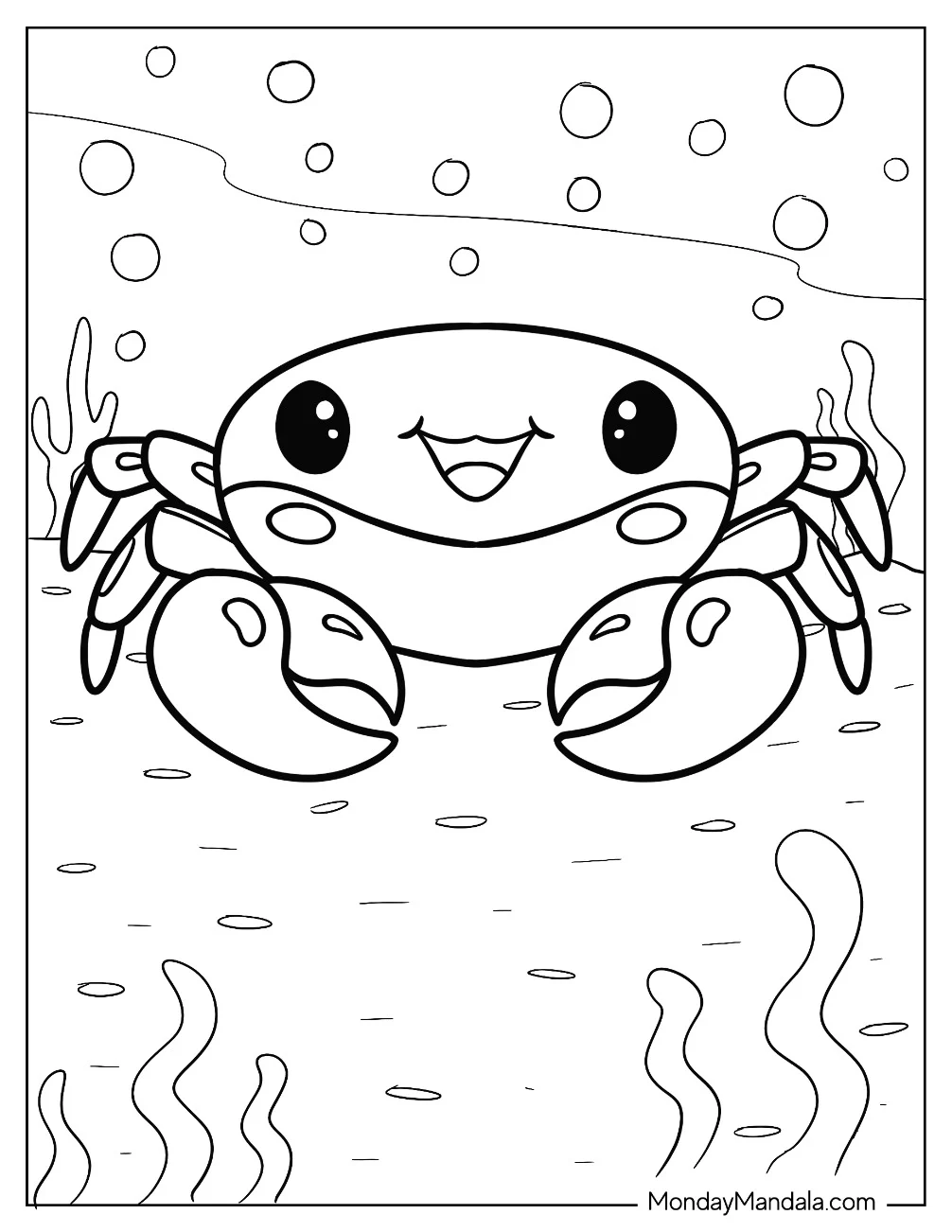 Cute Cartoon Crab Coloring Page Under The Sea For Kids coloring page