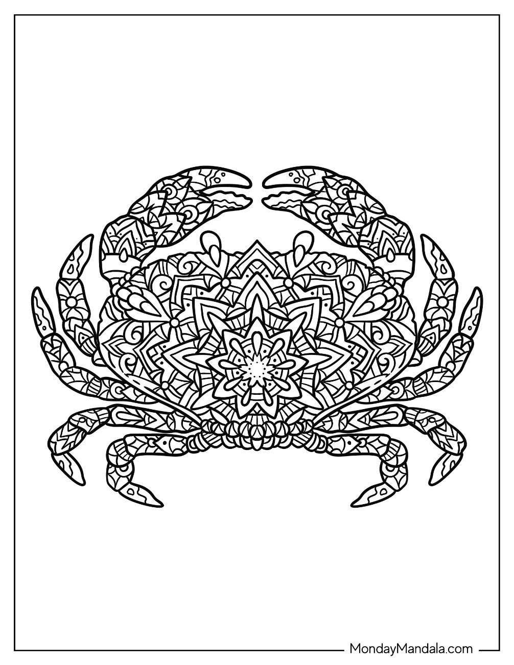 Intricate Crab Coloring Page Mandala coloring page — printable line art