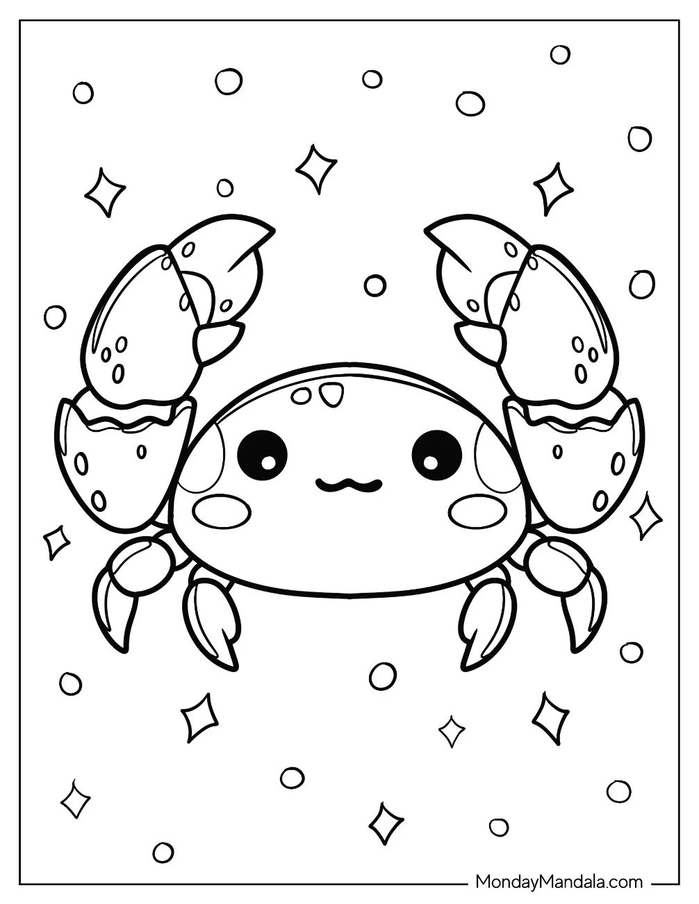 Kawaii Smiling Crab Coloring Page For Preschoolers coloring page