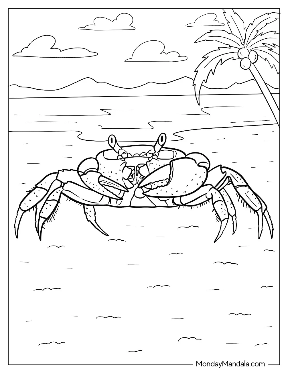 Nigerian Moon Crab Coloring Page At The Beach coloring page — printable line art