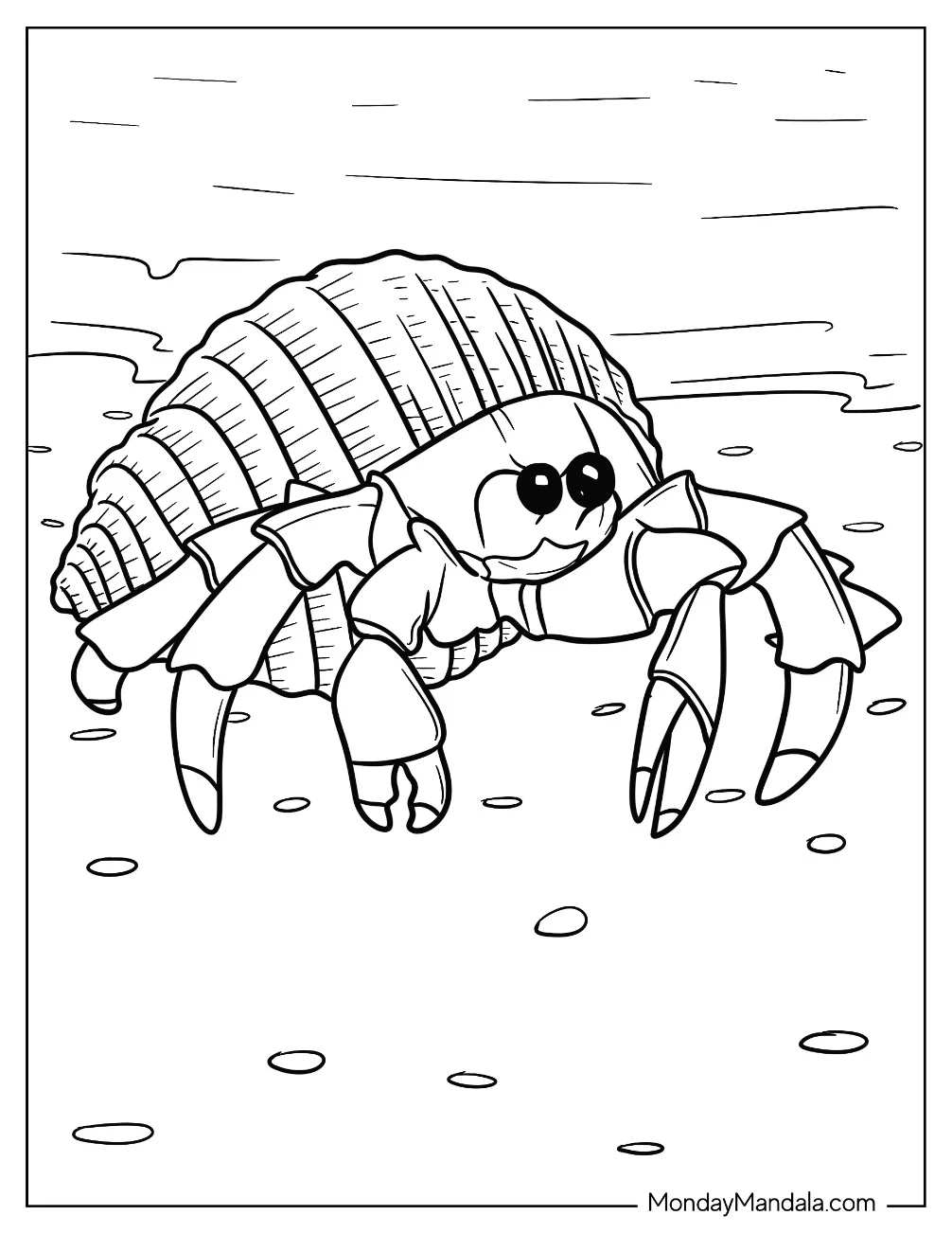 Realistic Hermit Crab Coloring Page On The Beach coloring page