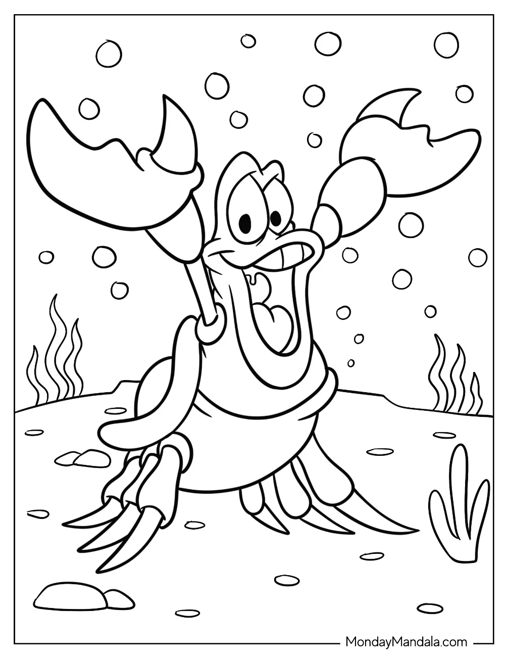Sebastian The Crab Coloring Page From Little Mermaid For Kids coloring page