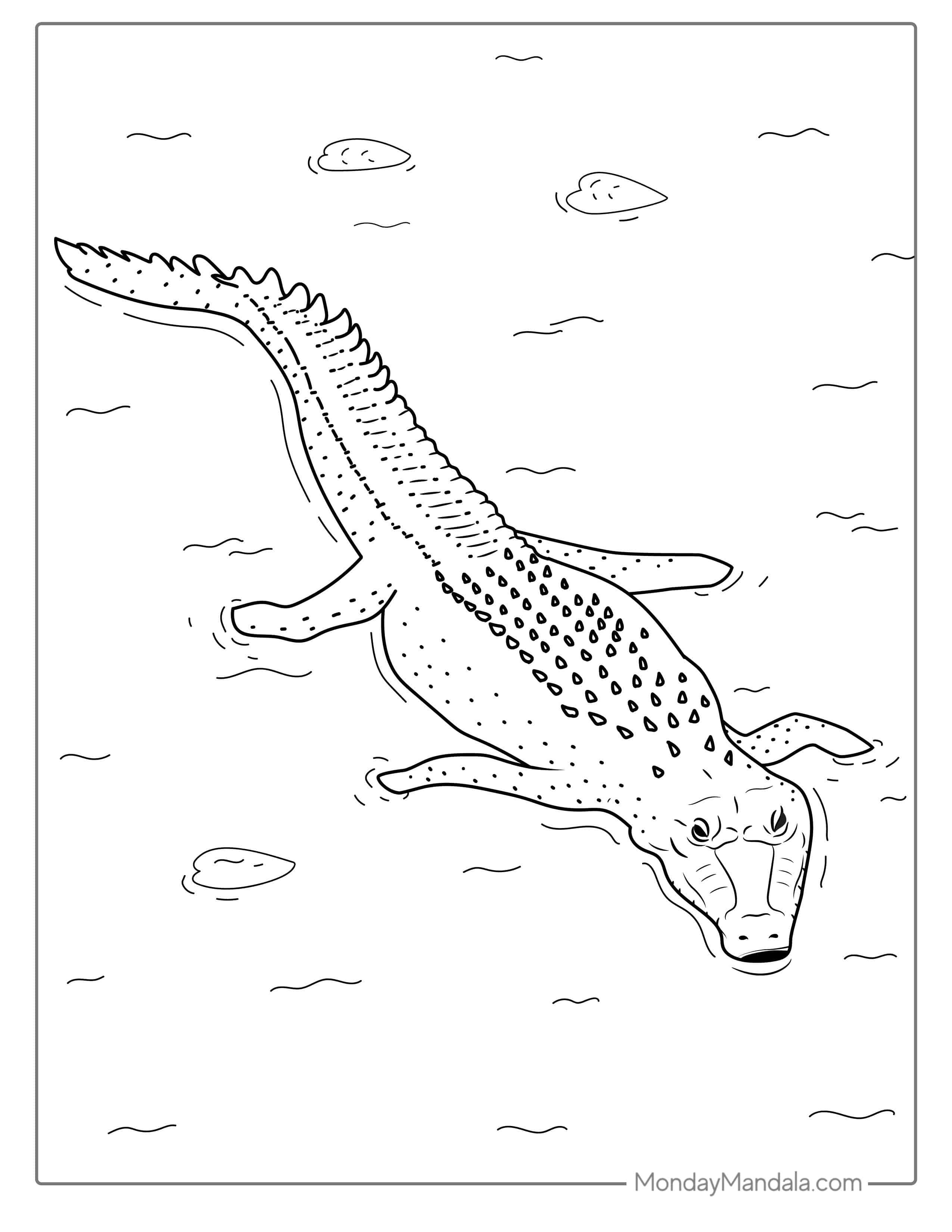 Crocodile Swimming In The Water To Color coloring page — printable line art