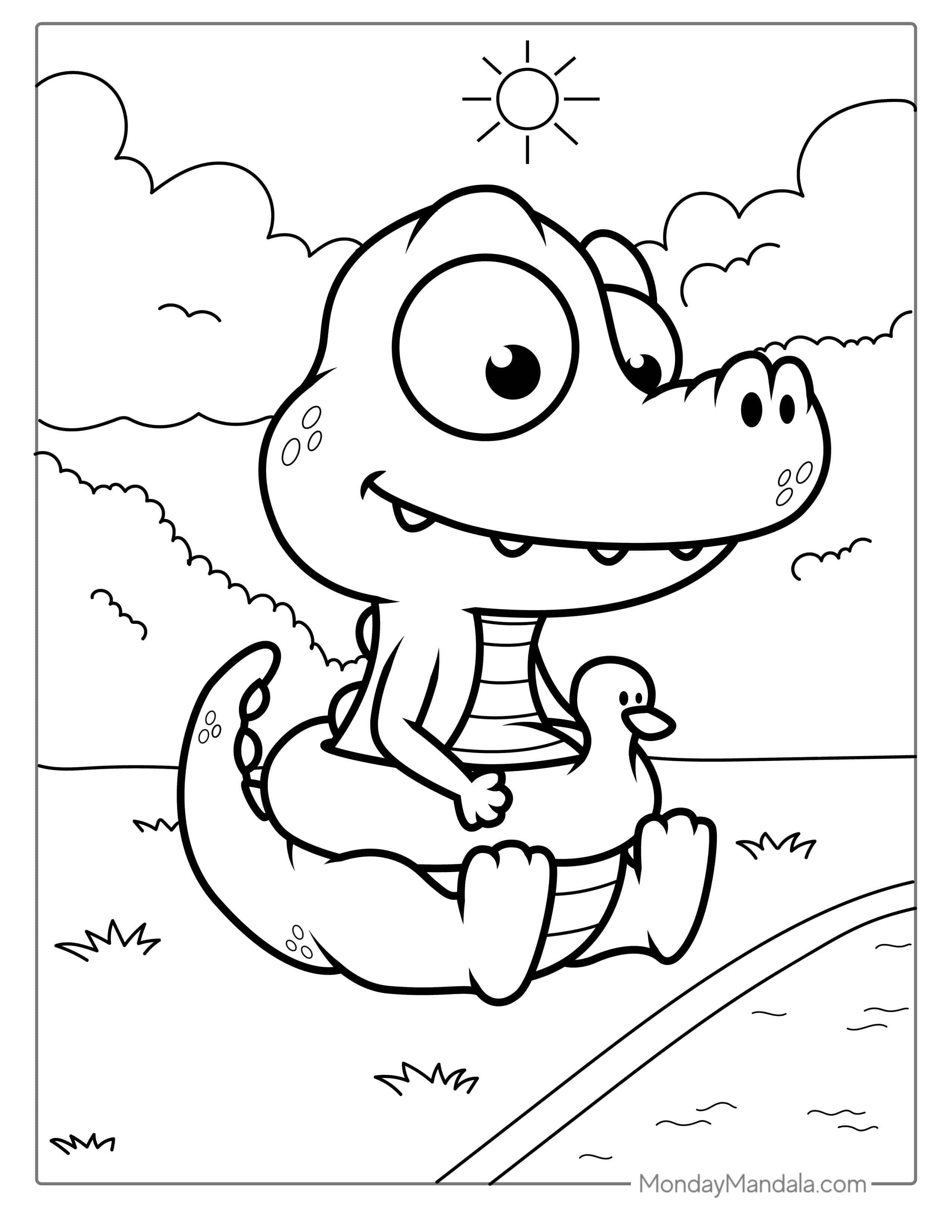 Cute Baby Cartoon Crocodile coloring page — printable line art