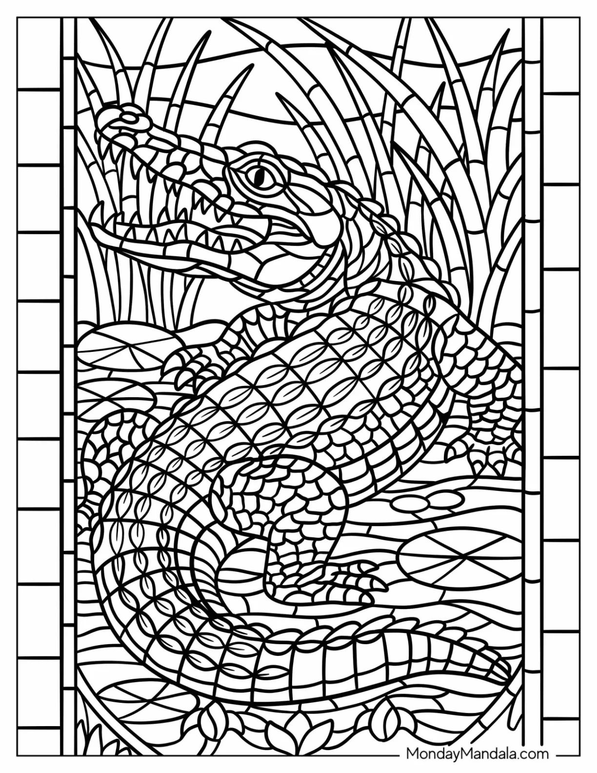 Intricate Crocodile Coloring Page Stained Glass coloring page