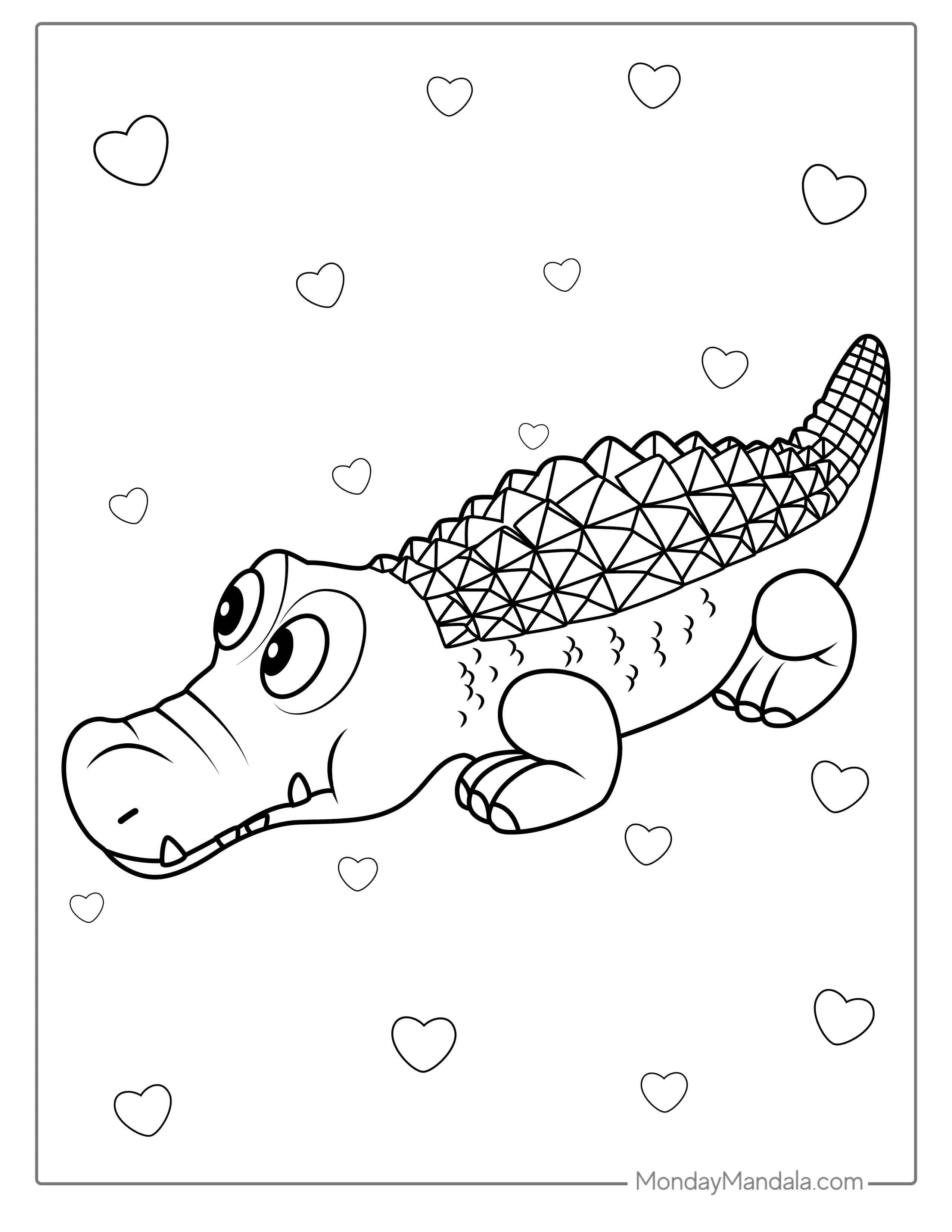 Kawaii Themed Crocodile Coloring Sheet coloring page