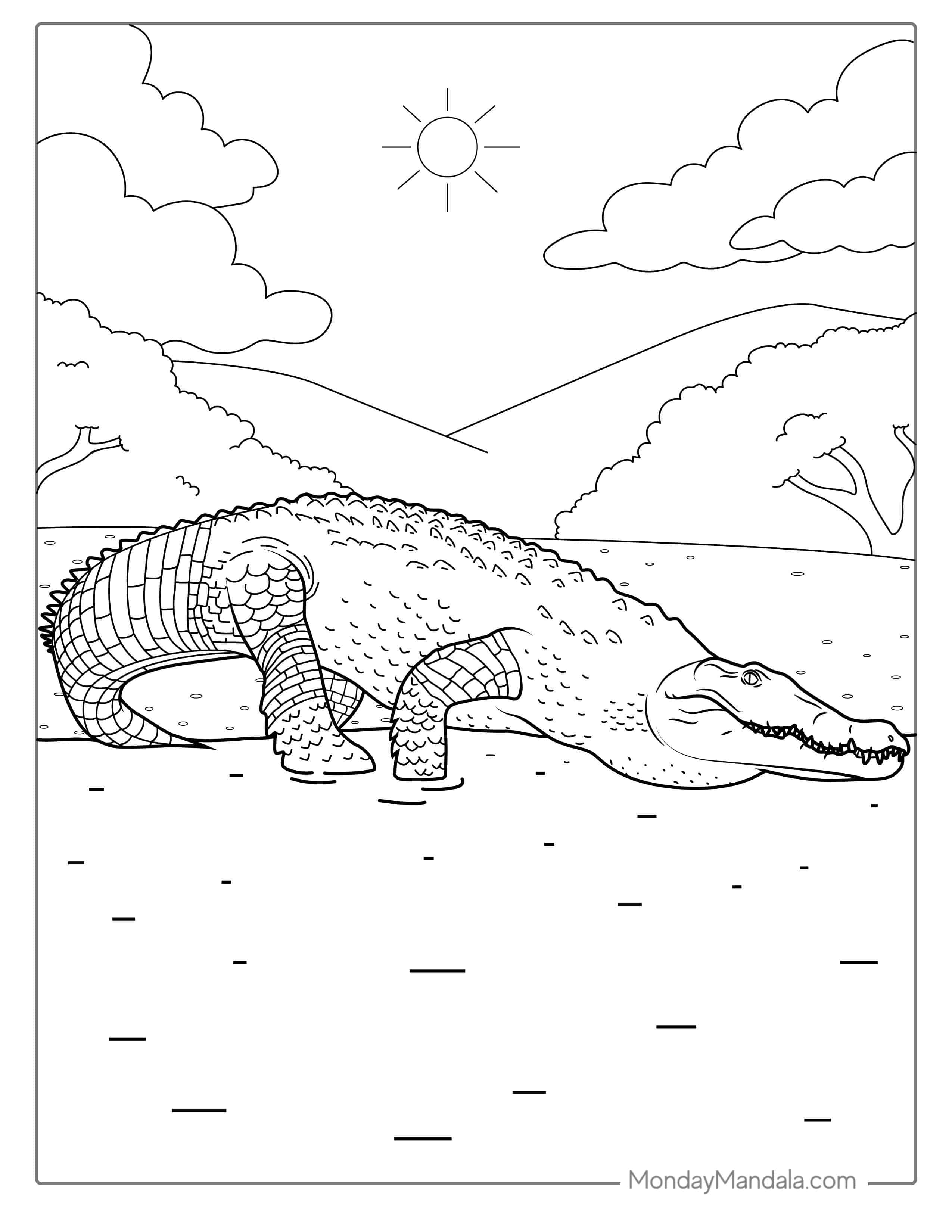Large Nile Crocodile Coloring Sheet coloring page — printable line art
