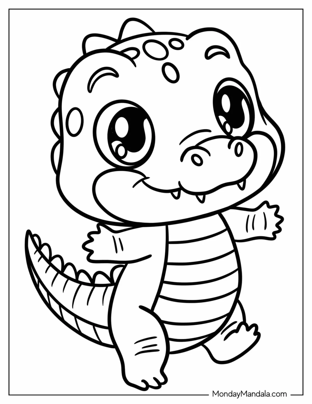 Walking Baby Crocodile Coloring Page Outline for Preschoolers coloring page