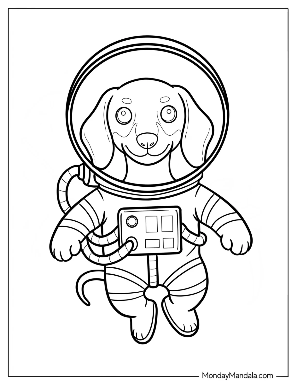 Astronaut Dachshund Floating in Space Suit Coloring Sheet for Kids coloring page