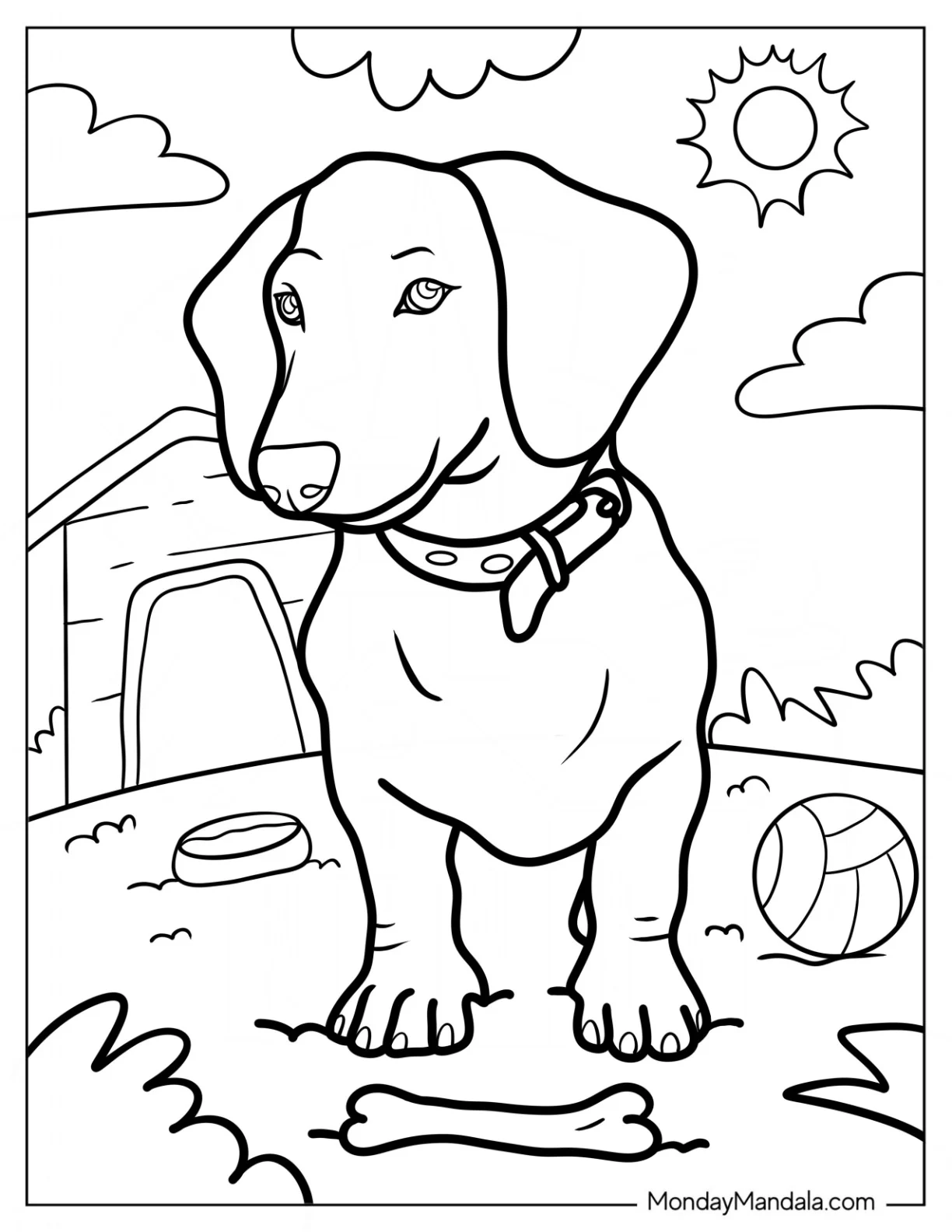 Realistic Dachshund Coloring Page In The Backyard coloring page