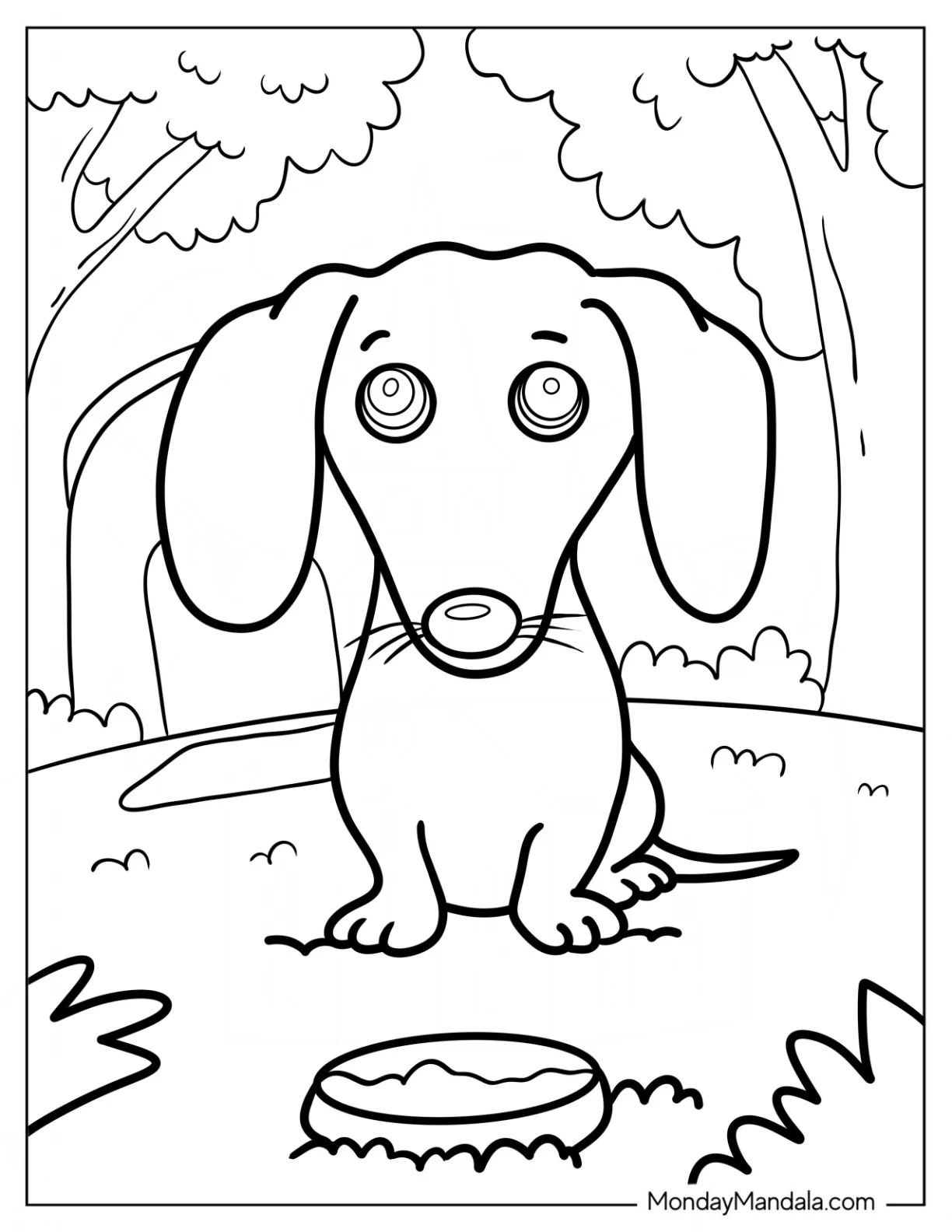 Simple Dachshund Coloring Page Sitting On Grass coloring page — printable line art