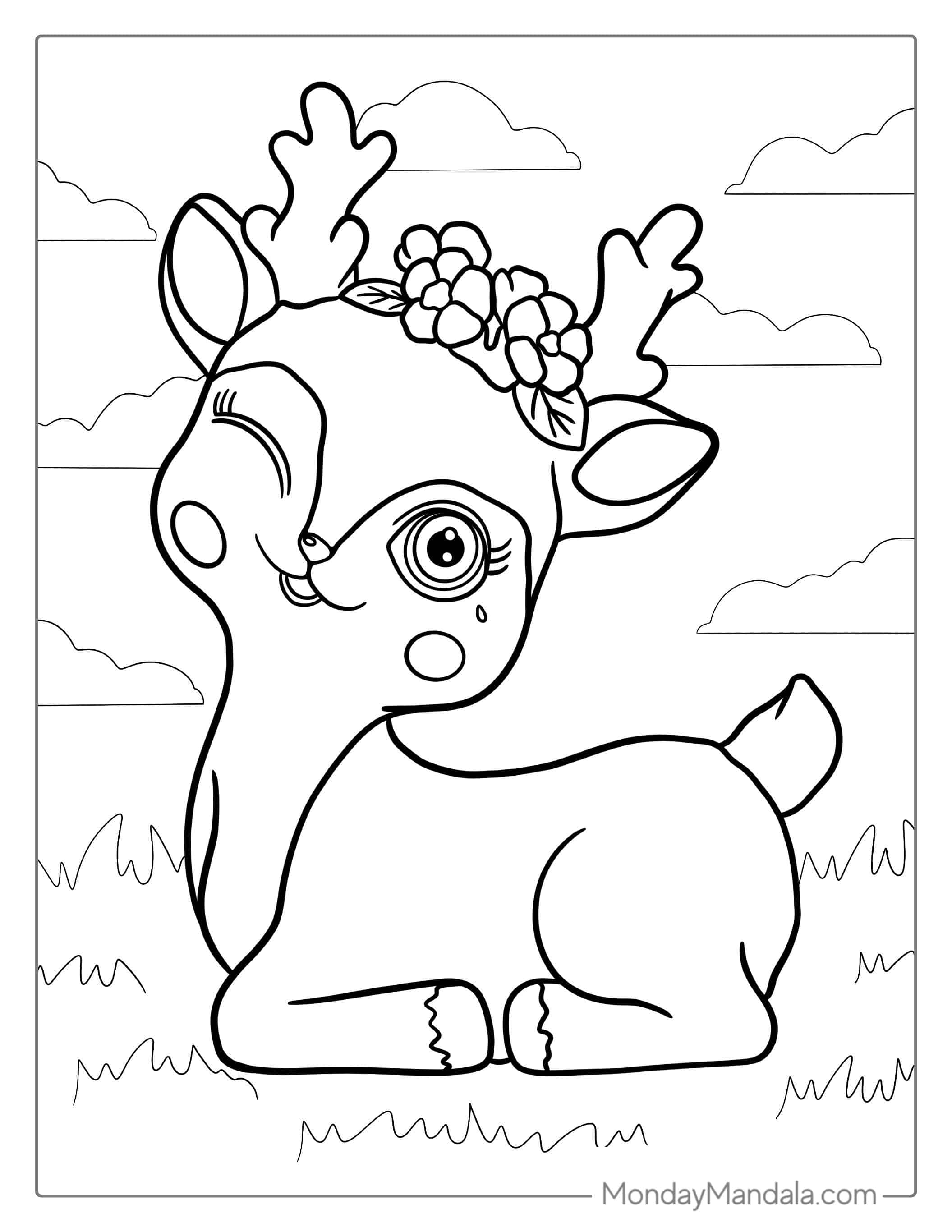 Adorable Cartoon Deer Coloring Page For Preschoolers coloring page — printable line art