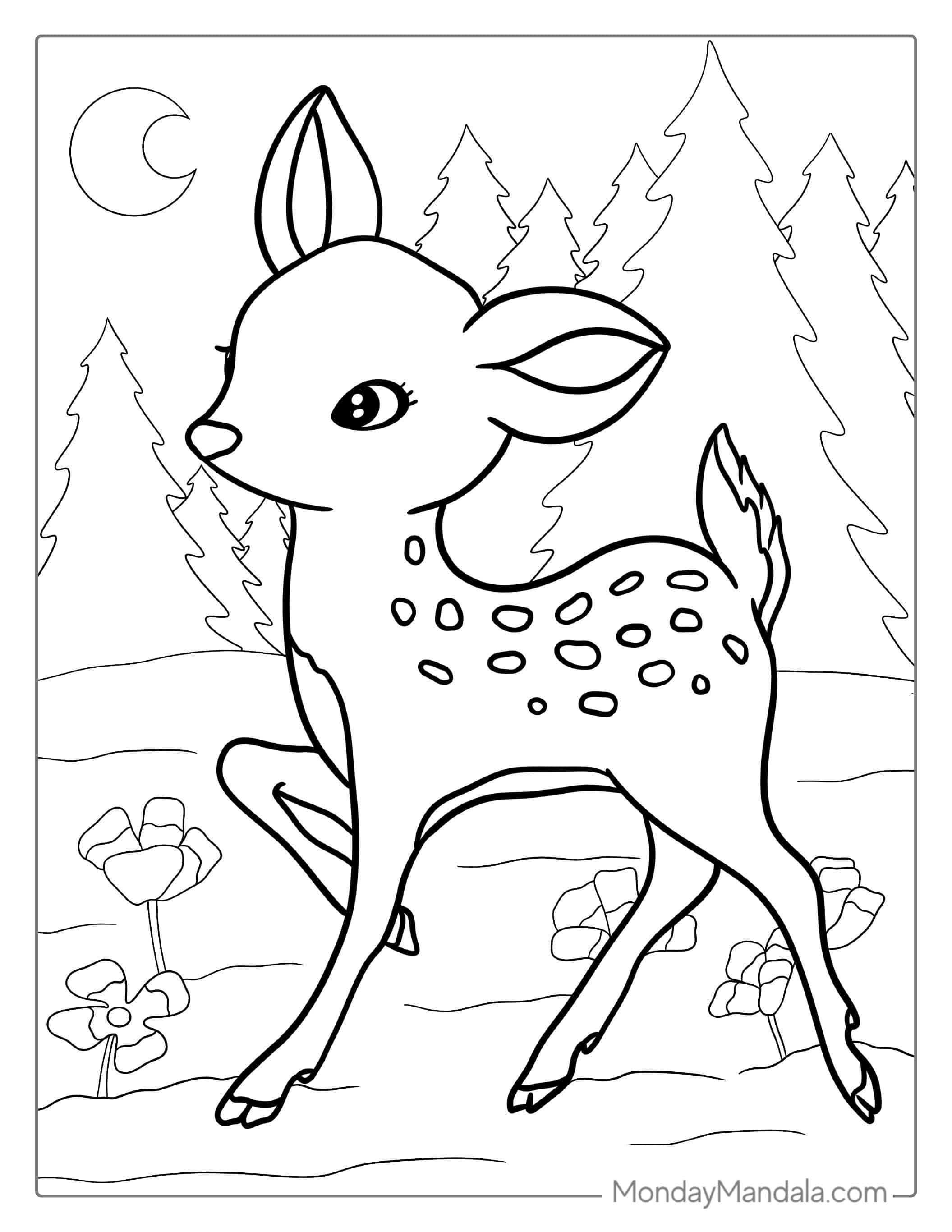 Easy Coloring Page Of a Deer Fawn coloring page — printable line art
