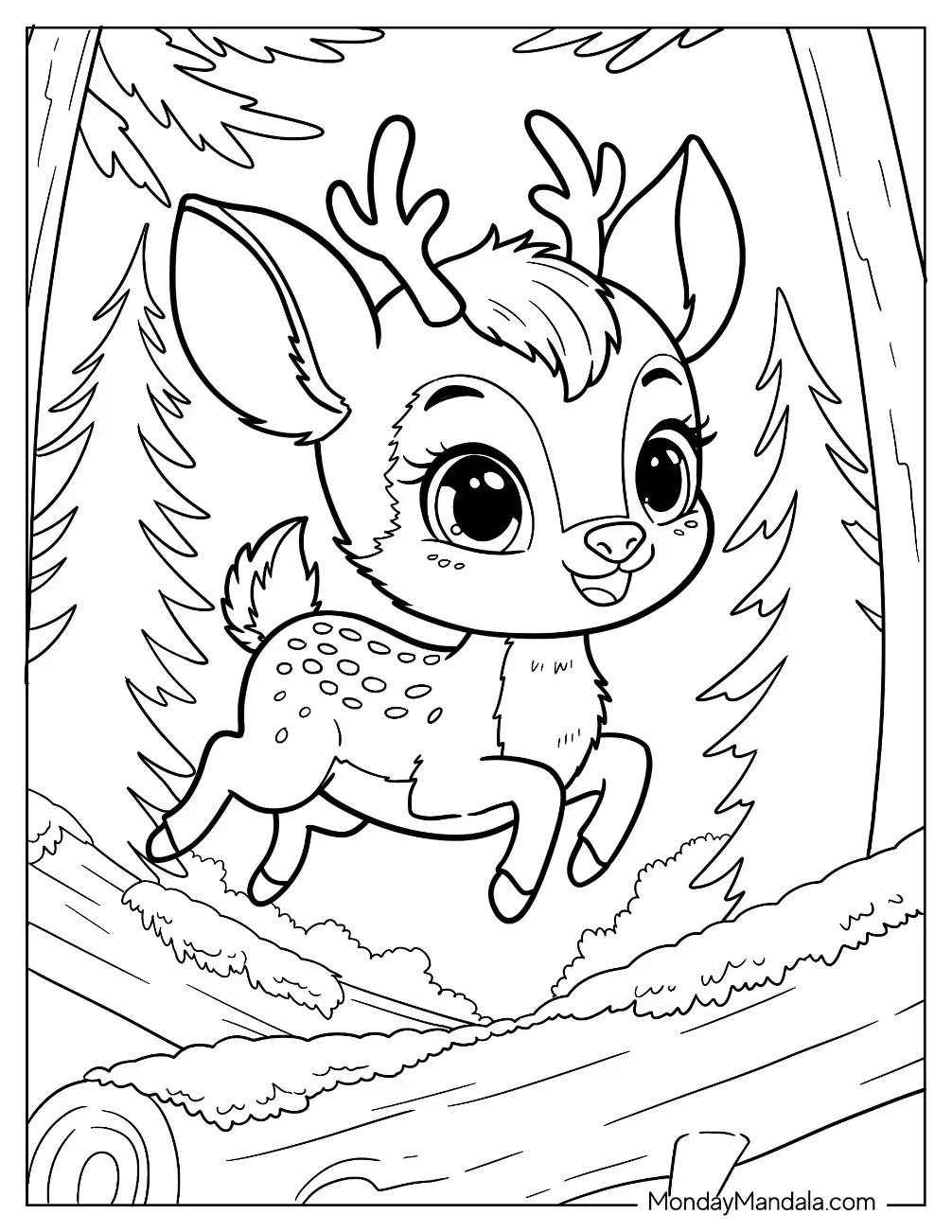 Galloping Deer Coloring Page in the Forest for Preschoolers coloring page