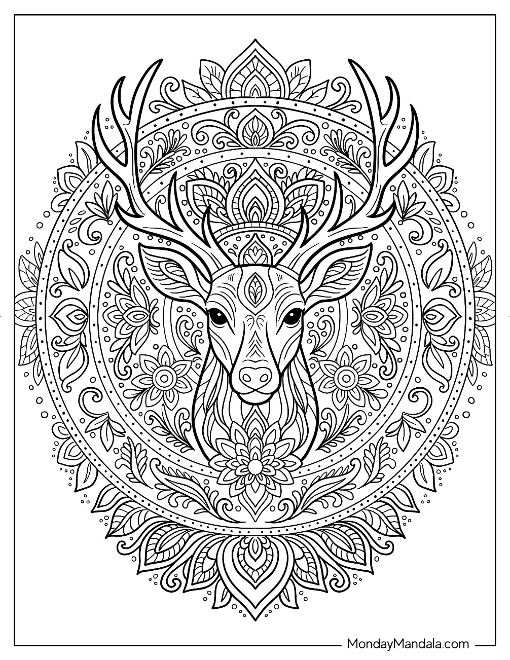 Majestic Deer Coloring Page Mandala coloring page — printable line art