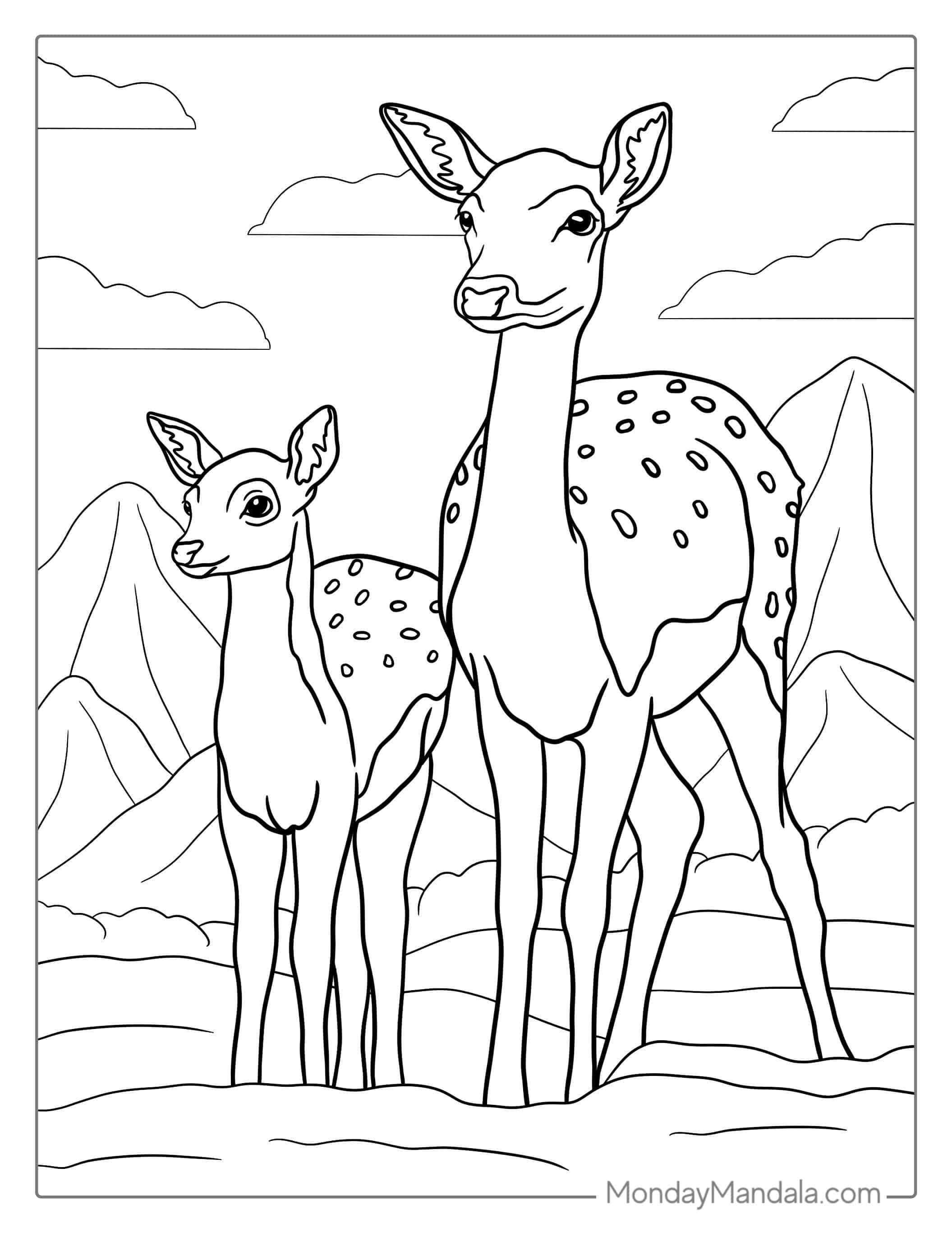 Mother Deer With Fawn Coloring Page coloring page