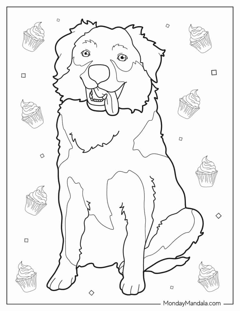 Australian Shepherd Dog With Tongue Out coloring page — printable line art