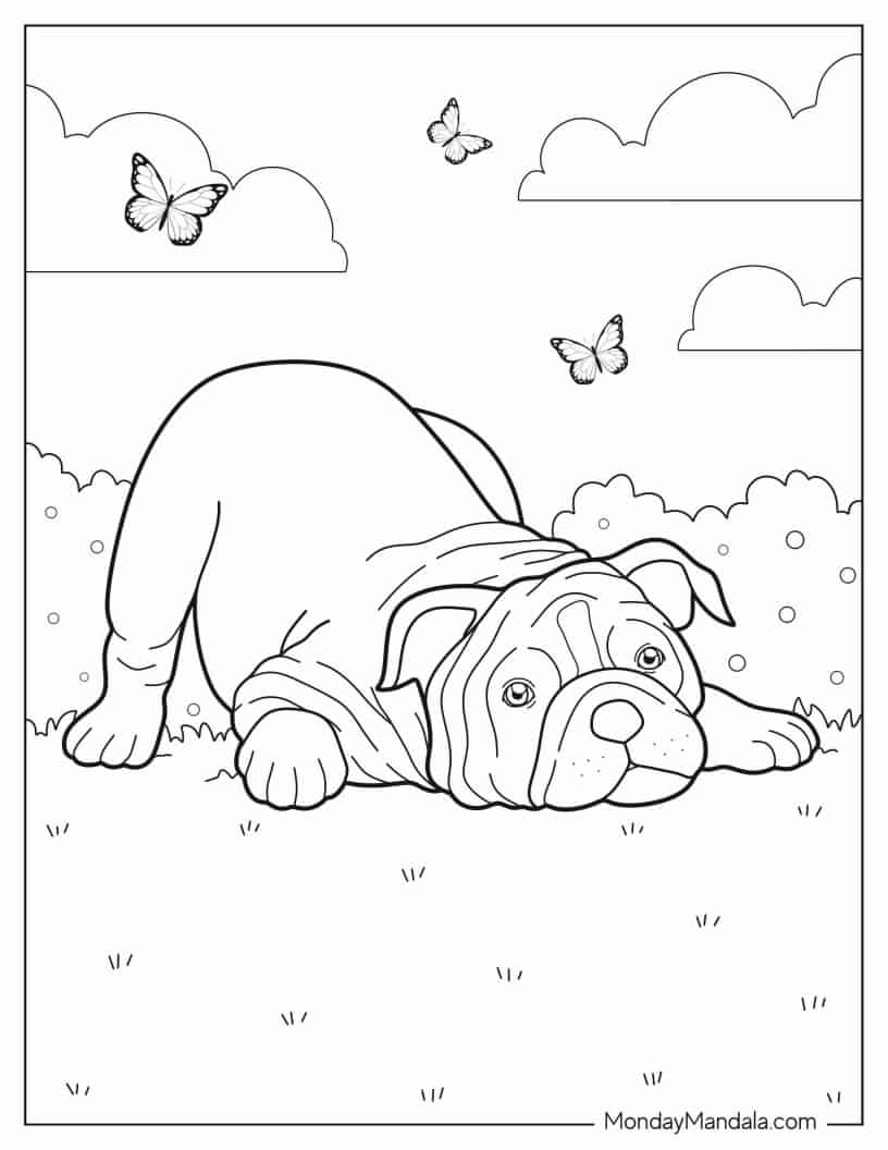 Bulldog In Play Bow Pose coloring page