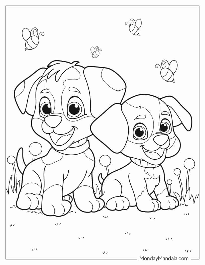 Cartoon Dogs In Lawn Coloring Page coloring page
