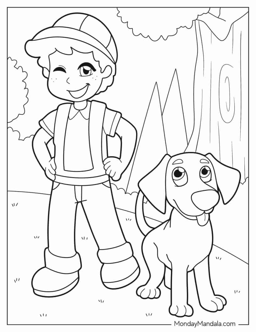 Coloring Page Of Boy With His Dog Best Friend coloring page — printable line art