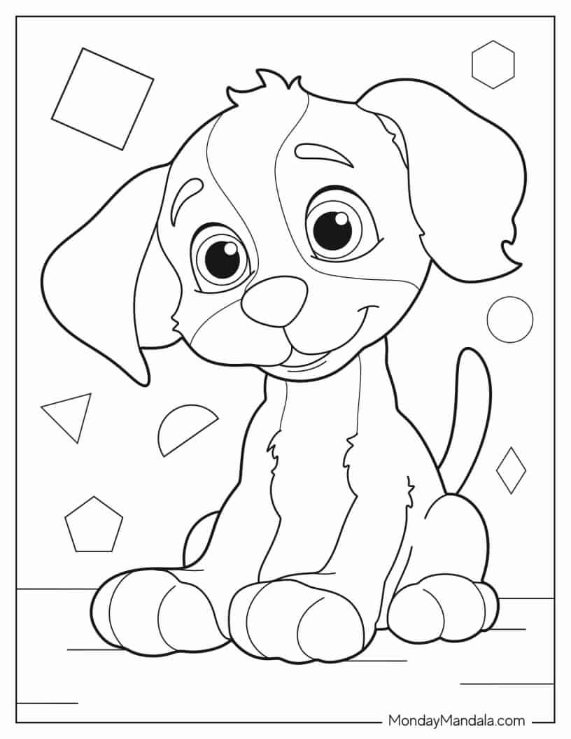 Cute Cartoon Puppy Coloring Page For Kids coloring page — printable line art