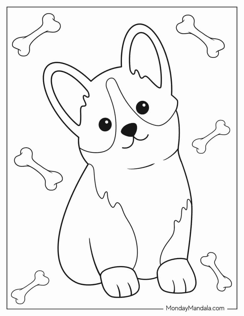 Cute Corgi Coloring Sheet For Preschoolers coloring page