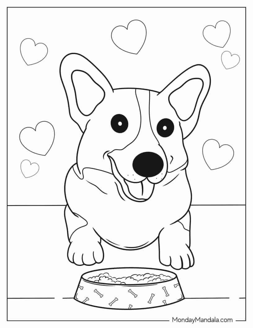 Cute Kawaii Corgi To Color coloring page — printable line art